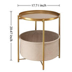 danpinera Round Side Table with Fabric Storage Basket, Metal Side Small Bedside Table Nightstand with Removable Tray Top for Living Room, Bedroom, Nursery, Bathroom, Gold - color: Gold