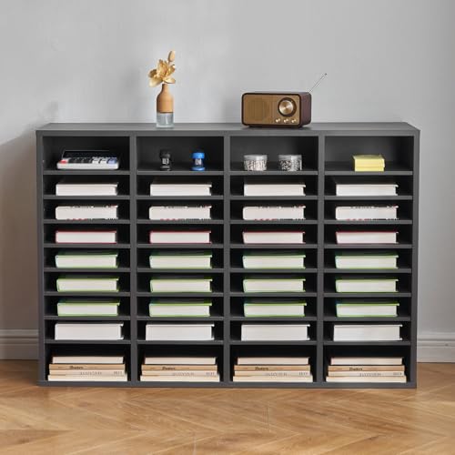 VEVOR Literature Organizer, 36 Compartments Office Mailbox with Adjustable Shelves, Wooden Mailbox Sorter Medium Density Fiberboard Office Home Classroom Storage for Files, Documents, Papers, Grey - color: Grey, size: 36 Compartments