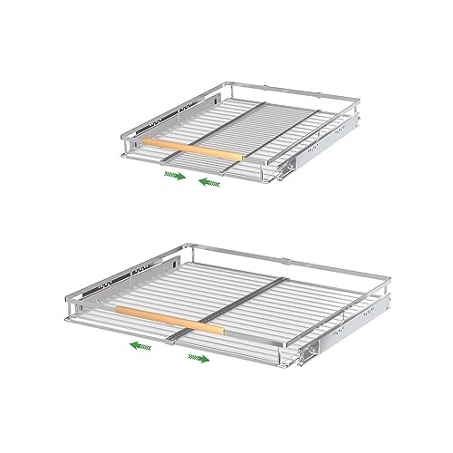 Expandable Pull Out Drawer Cabinet Organizers, Heavy Duty Slide Out Storage Shelf for Home Kitchen Pantry Cupboard Pots Pans, Adjustable Width from 17.2"~28.1", Stainless Steel 2 Pack - color: 2 Pack, size: Large (17.2"~28.1") W x 22.3" D