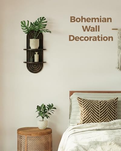 Bamworld Boho Wall Decor Plant Wall Shelf Mid Century Modern Decor Hanging Plant Shelf 2-Tier Wooden Floating Shelves for Home Bathroom Bedroom Living Room Office Holding Planter Decoration Walnut - color: Walnut, size: 16.7'' -1 Pcs