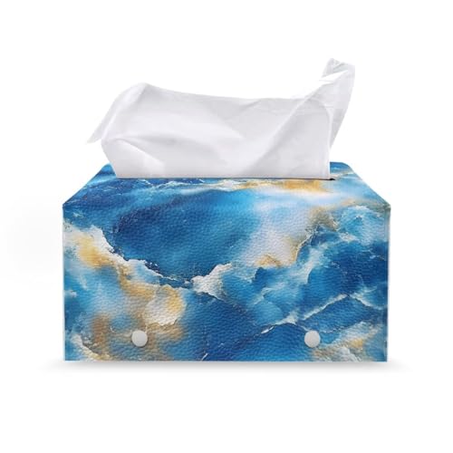 Blue Marble Tissue Box Cover, Rectangle Modern Leather Tissue Box Tissues Boxs Fashion Organizers with Fashion Prints Home Decor Items - color: Blue Marble1