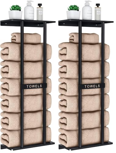 STWWO Towel Racks for Bathroom, Bathroom Towel Storage Wall Mounted 30 inch with Shelf Can Holds 6 Large Towels, Wall Towel Rack for Rolled Towels, Black (Pack of 2) - color: Black, size: 30 IN (Pack of 2)
