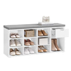 VASAGLE CUSTOS Collection - Storage Bench, Entryway Bench with Cushion, Drawer and Open Compartments, Bench with Storage, Living Room, Bedroom, Closet, White and Gray ULHS24WT - color: White + Gray