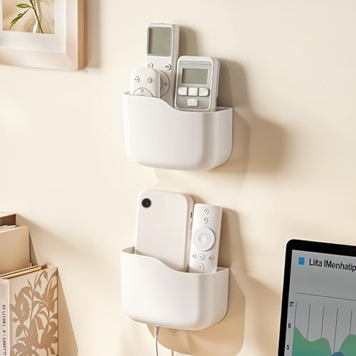 Wall Mount Remote Control Holder, Adhesive Phone Charging Holder, Universal TV Remote Organizer, Controller Storage Organizer Box with Adjustable Divider for Phone,Room, Bedside, Office (L*2) - color: L*2