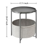 danpinera Round Side Table with Fabric Storage Basket, Metal Side Table Small Bedside Table Nightstand with Removable Tray Top for Living Room, Bedroom, Nursery, Laundry, Gray - color: Grey