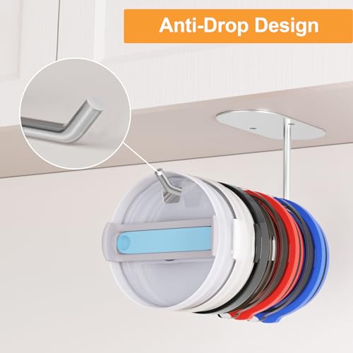4 Pack Tumbler Lid Organizer, Space Saving Cup Lid Organizer for Yeti/Stanley/Simple Modern Tumbler Lids, Self-Adhesive or Drilling Tumbler Lid Hook for Kitchen Organizers and Storage - color: Silver*4