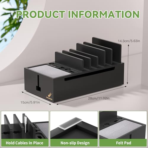 Pezin & Hulin Multi Charger Station Organizer, 5-Port USB Charger Dock with 6 Cables, Cable Management Box, Cord Organizer for Desk, Wire Organizers and Storage for Cords and Power Strip -Black - color: Black