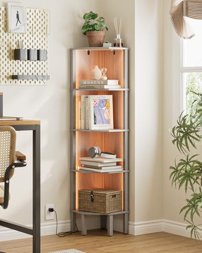 Corner Shelf Stand, 5 Tier Corner Bookshelf,Corner Furniture for Bedroom Display Corner Shelf for Small Space,Wood Shelves with Storage Rack for Living Room,Office,Gray - color: Grey