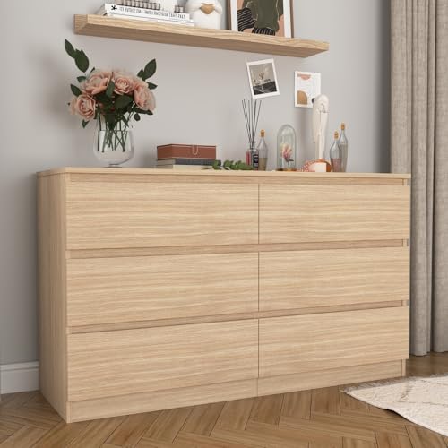 Spaco 6 Drawer Dresser for Bedroom,Modern Deep Drawer Dresser with No-Handle Design,Storage Wood Chest of Drawer,Storage Organizer Furniture for Closet,Hallway - color: Oak, size: 6 Drawers