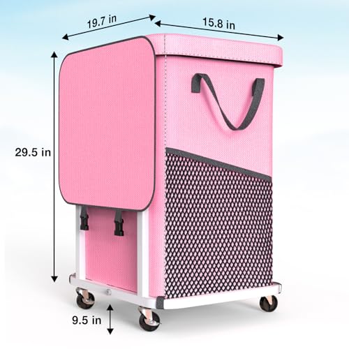 40 Gal(150L) High Grade Large Laundry Basket with Wheels, Rolling Laundry Hamper, Laundry Cart with Metal Frame and Removable Bag Design, Suitable for Laundry Room, Bedroom (Pink, 150L) - color: Pink, size: 1 Section 150L