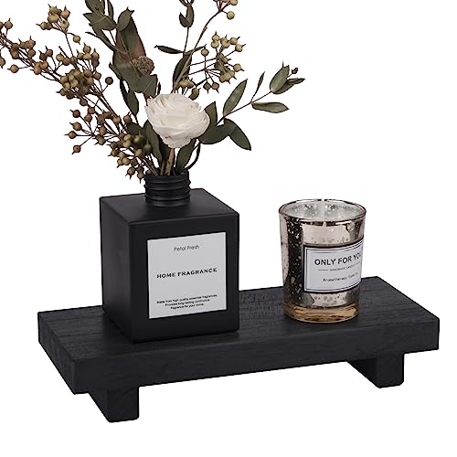 zoocatia Small Wood Tray Pedestal Stand Farmhouse Bathroom Decor Decorative Wooden Riser Kitchen Soap Dish Holder for Vanity, Counter, Sink, Black - color: Black, size: 8.7" x 3.6" x 1.6"