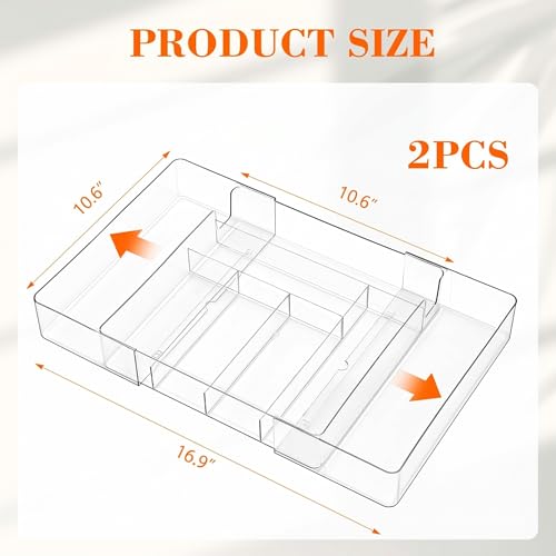 Briwooody 2 Pcs Large Expandable Acrylic Drawer Organizers, Grid Adjustable Drawer, Dividers Organizer for Desk, Makeup, Jewelry, Office, Kitchen Supplies (Clear,8 Compartments) - color: Clear, size: 8 Compartments
