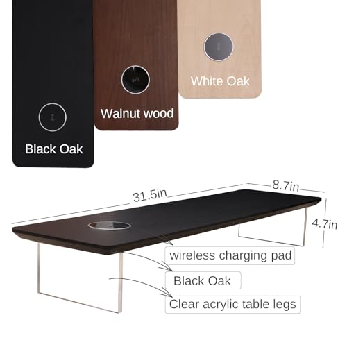 SUIBIAN Black Monitor Stand Riser with Wireless Charging 31.5Inch Large, Computer Monitor Stand,Wooden Desktop Organizer Shelf for Office Desk Computer,Laptop,TV (Black Oak) - color: Black Oak
