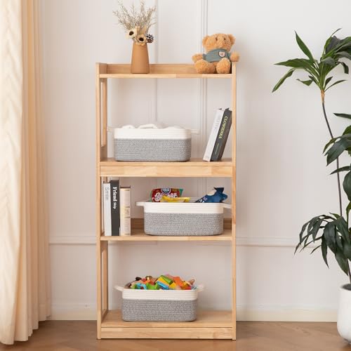 OIAHOMY 3 Pack Storage Baskets for Organizing, Woven Cotton Rope Basket for Shelves, Closet Organizer Bins with Handles, Rectangle Toy Organization, 13.78''×9.84''×5.5'', Grey & White - color: Grey variegated, size: 13.8''×9.8''×5.5''