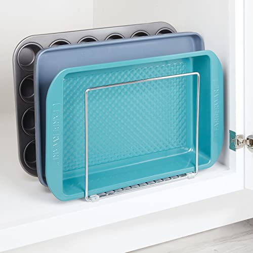 mDesign 3 Slot Tray and Pan Rack — Metal Wire Rack for Pantry and Kitchen Storage — Freestanding Pan Lid Holder Also for Baking Trays and Crockery – Silver - color: Chrome, size: 10.2 x 7.3 x 8.6