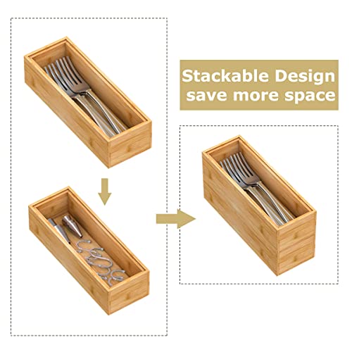 Bamboo Kitchen Drawer Organizer,Stackable Silverware Tray Utensil Organizer Cutlery Holder for Kitchen,Wooden Storage Box for Bathroom, Multi-Use Storage Bins Dividers for Office(9x3x2.5 inch) - size: 9x3x2.5inch