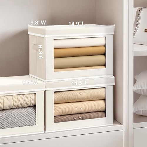Homsorout Fabric Storage Bins with Lids, Storage Cubes with Window, Decorative Storage Boxes Baskets for Organizing, Closet Organizer Storage Bins for Home, Office, 3 Packs, Beige - color: Beige, size: L(3-Pack)