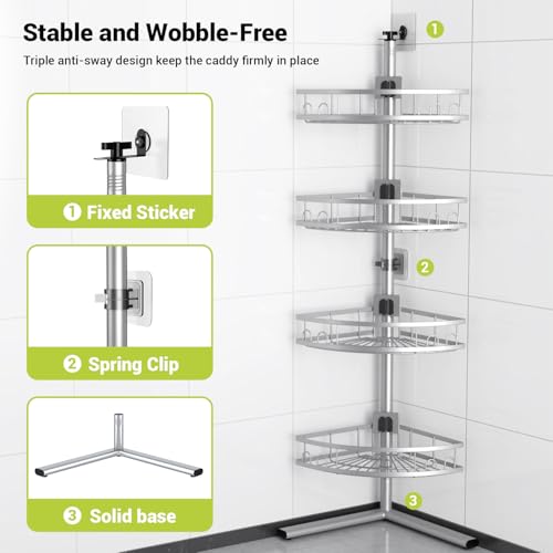 Aitatty Standing Shower Caddy Corner: 4-tier Rustproof Shower Organizer Shelf - Floor Shower Corner Shelf Rack Stand for Bathroom Chrome - color: Chrome
