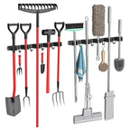 2 Pack Mop and Broom Holder Wall Mount, 5 Racks and 4 Hooks Broom Organizer Storage Garage Tool Racks Wall Mounted Mop Hanger for Home Kitchen Garden Laundry (Black) - style: 2 PACK BLACK