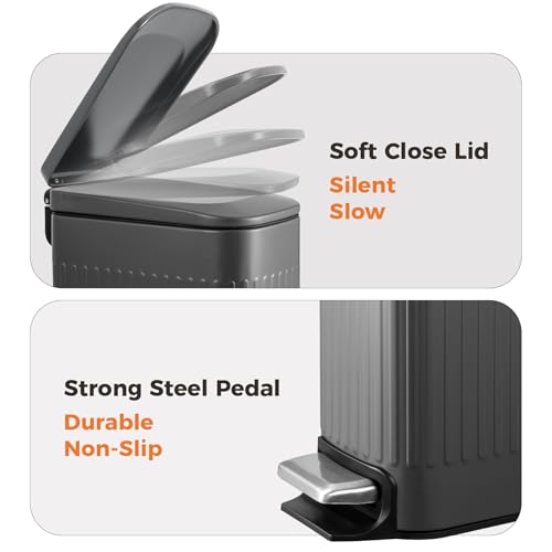 TrashAid Small 1.6 Gallon Stainless Steel Trash Can with Removable Inner Bucket, Grey, Hands Free Step Pedal Design - color: Grey