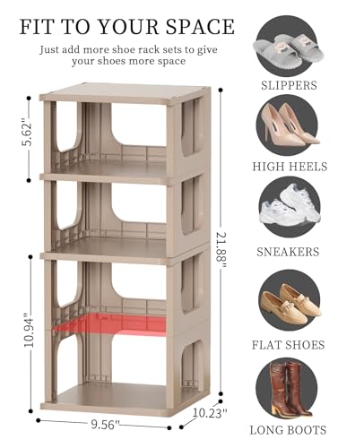 Narrow Shoe Rack - 5 Tiers Stackable Shoe Storage Stand for Entryway Hallway and Closet Durable Shoe Shelf Space Saving Boots Storage and Organization Stylish Small Shoe Cabinet No-Tool Assembly Khaki - color: Khaki, size: 5 Tier