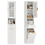 Einhomn 67" Tall Bathroom Storage Cabinet with Removable Laundry Basket & Shelf, Narrow Bathroom Cabinet Storage with Glass Door and Drawer, for Bathroom, Living Room, Entryway, Kitchen, White