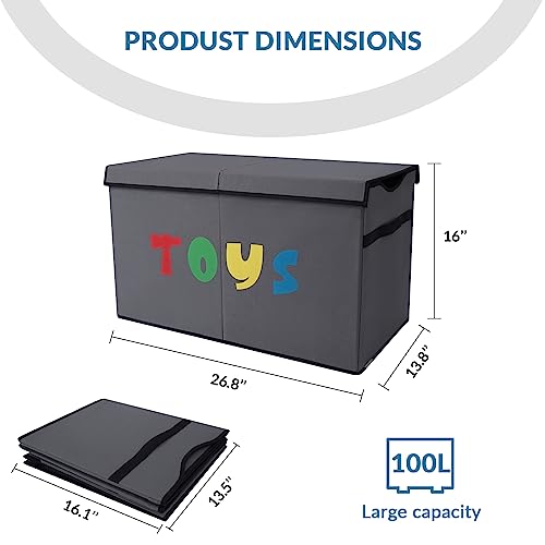YOLOXO Toy Box Chest, Collapsible Sturdy Storage Bins with Lids, Extra Large Kids Toy Storage Organizer Boxes Bins Baskets for Kids, Boys, Girls, Nursery Room, Playroom, Closet (A-TBX-GRAY-MULTI) - color: Multi