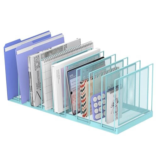 9-Section Desk File Organizer, Vertical File Holder, Mesh Desktop File Folder Metal File Organizer Stand for Office Home Classroom, Blue - color: Blue, size: 1 Pack 9-Section