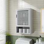 HITNET Bathroom Cabinet Over Toilet, White Medicine Cabinet, Hanging Cupboard with Single Door and Open Bottom Shelf, Wall Mounted Bamboo Storage Organizer - color: White