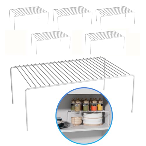 Large(15.7 x 9.4 inch)White Cabinet Storage Shelf Rack Set of 6, Rustproof Metal Wire Kitchen Counter Organizers and Storage, Spice Organization for Cabinet, Plate, Dish, Pantry, Bathroom, Fridge - size: 6Pack-White-15.7 x 9.4 inch