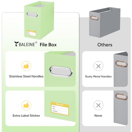 BALEINE File Organizer Box, Cardboard File Folder Organizer with Handle for Letter Size, Portable Collapsible Hanging Filing Box for Home Office Document Storage (2 Pack, Green) - color: Green, style: 2PK