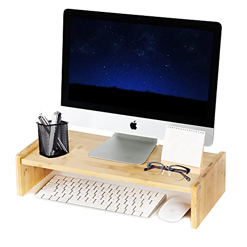 KINLINK Solid Wood Monitor Stand Riser, Monitor Riser with 2 Adjustable Height, 15.8 inch Computer Riser for Computer, iMac, PC, Printer, Computer Monitor Stand for Home & Office, Natural - color: light brown