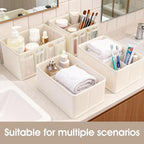 VERONLY Cosmetic Storage Bins Makeup Organizer, Adjustable Multifunction Storage Box Desk Drawer Divider for Makeup Brushes, Bathroom Countertop or Dresser, Set of 4 - style: Beige 4PC