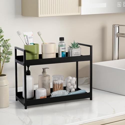 Bathroom Counter Organizer 2 Tier Vanity Storage Countertop Shelf Makeup Organizer Perfume Tray Skincare Holder for Sink, Dresser, Kitchen, Large Black - color: Black, size: Large