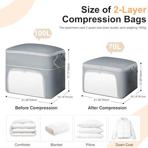 Comforter Storage Bag - Large Capacity Blanket Storage Bags Front-opening Ultra Space Saving Self Compression Organizer, Washable Compression Bags for Storage Comforter Blanket, 1 Pack, Grey - color: Gery, size: 1 Pack - 2-Layer