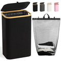 100L Laundry Hamper with Lid, Large Laundry Basket with Bamboo Handles, Clothes Hampers for Laundry with Removable Bag, Dirty Clothes Hampers for Bedroom Aesthetic, Black - color: Black