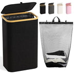 100L Laundry Hamper with Lid, Large Laundry Basket with Bamboo Handles, Clothes Hampers for Laundry with Removable Bag, Dirty Clothes Hampers for Bedroom Aesthetic, Black - color: Black