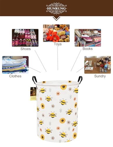 Collapsible Fabric Storage Basket, Waterproof Laundry Hamper with Handles, Round Storage Bin for Clothes Toys, Foldable Organizer for Bedroom Nursery Bathroom(Round-Bee) - color: Round-Bee