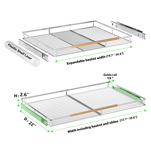 Large Pull Out Kitchen Cabinet Organizer, 22.7''-39.8''Width, Heavy Duty Slide Out Pantry Shelves Sliding Drawer Storage for Kitchen, Under Sink, Bathroom, Wardrobe, Set of 2 - color: 2 pack, size: XL(22.7''-39.8''W x 22''D)