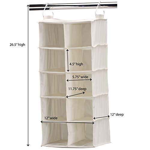 Household Essentials 311344 10 Pocket Hanging Shoe Storage Organizer for Closets | Natural Canvas - color: Natural
