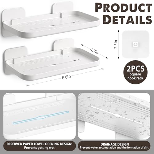 FAYYGYH 2 Pack Adhesive Floating Shelves No Drill Small Floating Shelf for Wall Storage Damage-Free Wall Mounted Organizer for Bathroom, Kitchen, Bedroom & Office (White) - color: White