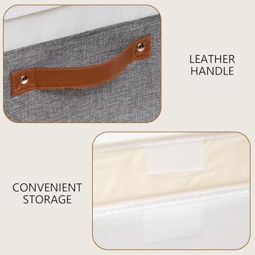 Yawinhe Collapsible Storage Bin, Cube Organizer Basket, Fabric Box with Lids, Washable and Leather Handle, for Home, Closet, White/Grey, 13.0''Lx9.0''Wx7.9''H, 1-Pack, SNK024WGS-1 - color: White/Grey, size: M/(1 Pack)