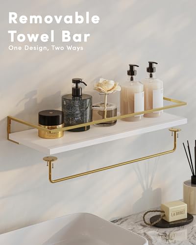 Onlysky Bathoom Shelves, Floaiting Shelves for Bathroom, Set of 3, Bathroom Shelf Wall Mounted (White Gold, 15.7 Inches, 3) - color: White Gold