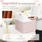 FinishingBo Cube Storage Baskets 6 Pack, 11x11 inch Cube Storage Bins with Leather Handles for Shelf Closet (White/ Pink) - color: White/Pink