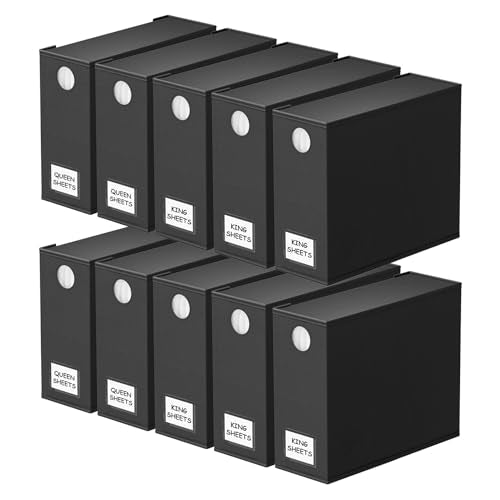 SpaceAid 10 Pack Bed Sheet Organizers and Storage, Foldable Sheet Organizer for Linen Closet, Sheets Set Folder Keeper with Window XL (Queen & King Size) Organizing Bedding Container, Black - color: Black, size: 10 Pack