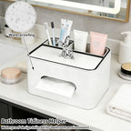 PU Leather Tissue Box Cover Square - Multifunctional Tissue Box Holder with Storage, Tissue and Remote Control Holder Organizer with Compartments for Bedroom Nightstand, Desk, Living Room (White) - color: White
