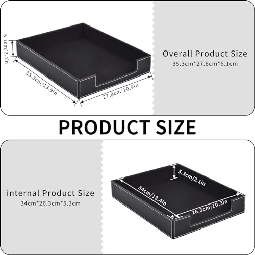 Leather Letter Tray, Office Supplies Desk Organizer for Mail Paper Files Magazines Jewelry Cosmetics,Luxury Letter Holder&Multipurpos Stackable Office Desktop Storage Box ,Black - color: Black