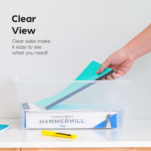 IRIS USA 6 Qt. Craft Storage Bins with Lids, 3-Pack, |Made in USA|, Clip Box, Small Plastic Sensory Bin Tote Organizer Containers for Art Supplies, Paper, & Office, Stackable - Clear/Seafoam Blue - size: 6 Qt. - 3 Pack