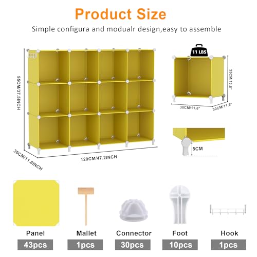 AWTATOS Cube Storage Organizer, Storage Cubes Shelves, 12 Cube Closet Organizers and Storage, DIY Stackable Bookshelf Plastic Clothes Organizer Shelving for Bedroom, Home,Yellow - color: Yellow