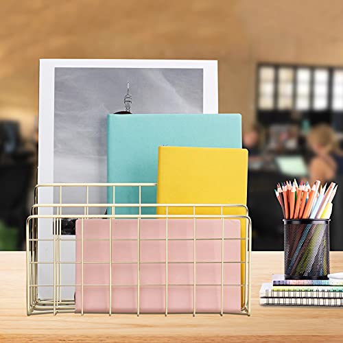 Desktop Mail Organizer File Organizer Metal Wire Mail Sorter Letter Organizer Magazine Rack for Letters, Mails, Books, Postcards, Brochures, Mail Holder (3 Slot, Gold) - color: Gold